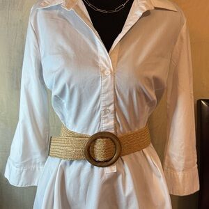 New York & Company White Dress with Tan Belt